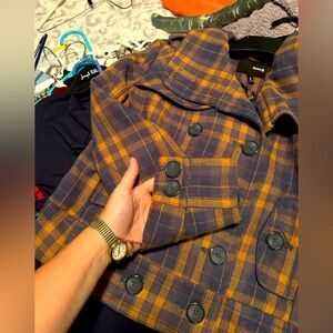 ✨💙☕️❄️☃️✨Hurley Plaid Pea Coat with Satin Lining